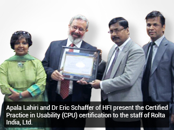 Dr Eric Schaffer and Apala Lahiri of HFI presenting the Certified Practice in Usability to the staff of Rolta India Ltd.